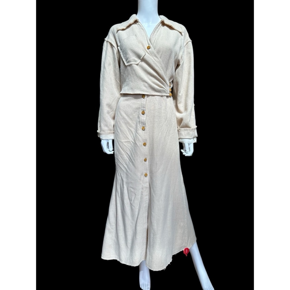 Nanuska Tanea Dress in Warm Beige Button-Down Midi Dress, NWT, M